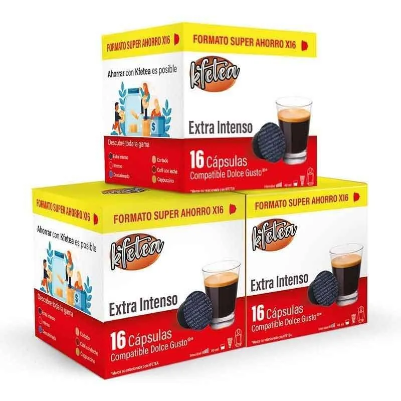 Kfetea Extra Intenso 3 boîtes de 16 capsules compatibles Dolce Gusto
