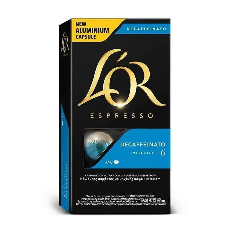 Decaffeinato L'OR, 10 cápsulas compatíveis Nespresso.