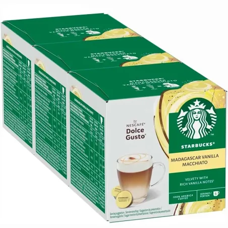 Pack 3 Boîtes Latte Vanille Madagascar Starbucks – 36 capsules compatibles Dolce Gusto