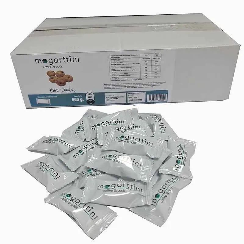 Caja de Galletas para el Café Mini Cookies 200 ud. Mogorttini en envase Individual, 2,8 gr