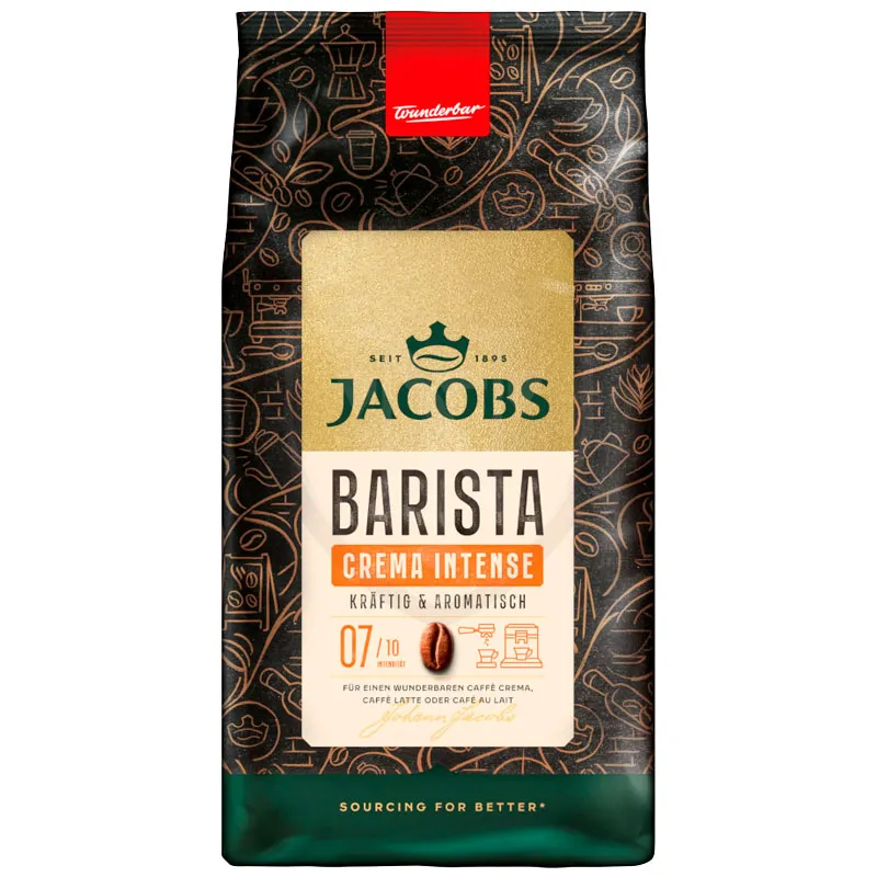 Barista crema Intense  Jacobs en Grano 1kg  7 sobre 10 de intensidad