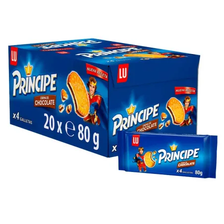 Biscoitos Principe recheados com chocolate | Caixa 20 pacotes de 80 g