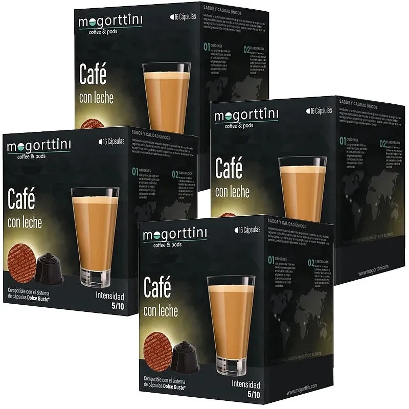 Café Mogorttini com leite 4 caixas de 16 cápsulas Dolce Gusto
