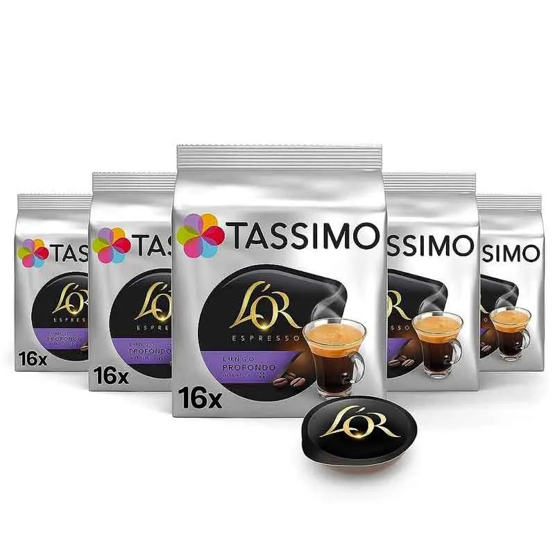 Lungo Profondo Tassimo intensidad 8 L'OR 5 cajas de 16 capsulas de café