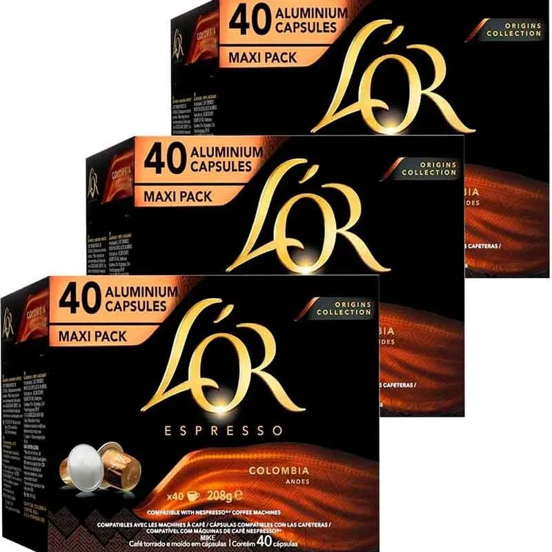 Colombia Andes L’OR Origins Collection – 3 boîtes de 40 capsules maxi pack compatibles Nespresso