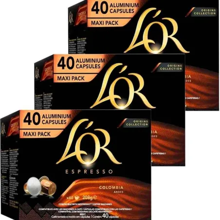 3 cajas de Colombia Andes LOR Origins Collection 40 Cápsulas Maxi Pack compatibles Nespresso 8711000469606