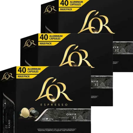 3 boîtes Onyx L’OR 40 capsules Maxi Pack compatibles Nespresso