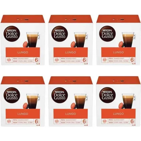 Lungo – Pack 6 boîtes de 16 capsules Dolce Gusto (96 capsules)