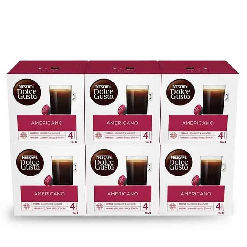 Café Americano – 6 boîtes de 16 capsules Dolce Gusto